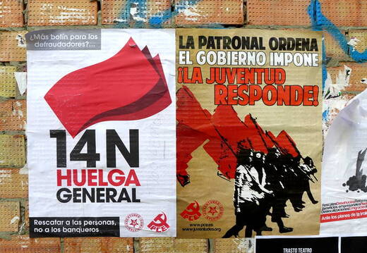 Plakat an einer Hauswand in Jerez Streik