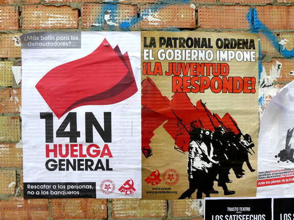 Plakat an einer Hauswand in Jerez Streik