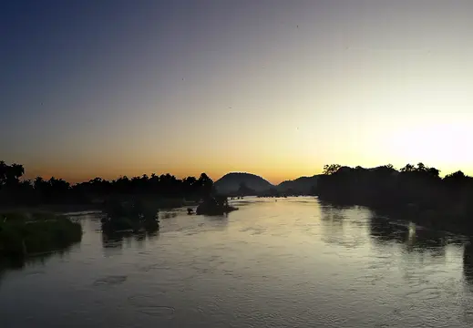 Laos Mekong Don Det Fluss Sonnenuntergang Panorama