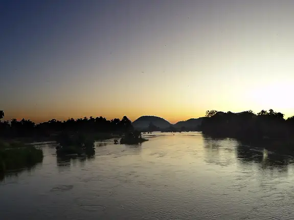 Laos Mekong Don Det Fluss Sonnenuntergang Panorama