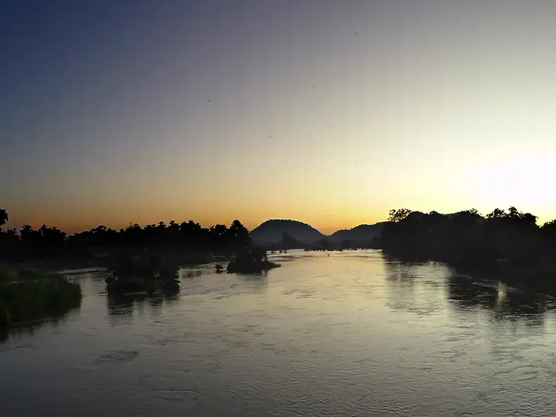 Laos Mekong Don Det Fluss Sonnenuntergang Panorama