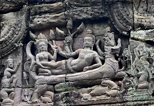 Kambodscha Angkor Tempel PreahKhan Reliefs Gott